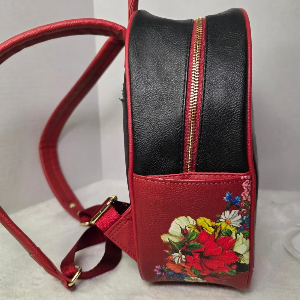 Disney‎ Villains Mini Backpack Black Red Floral Faux Leather Maleficent Ursula